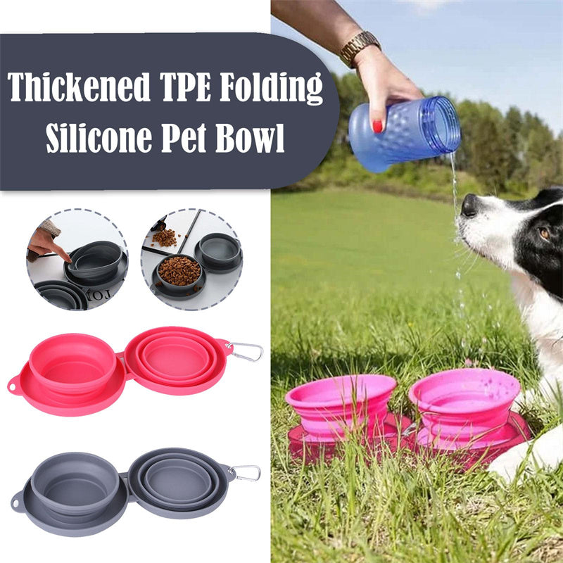 Foldable Double Dog Bowl  Portable Silicone Pet Feeding & Water Bowl Set | Non-Slip Travel Bowl for Dogs & Cats