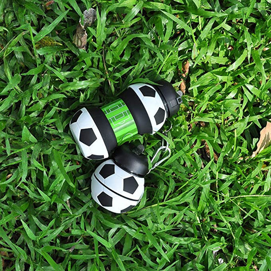 Soccer Ball Silicone Water Bottle Foldable Collapsible Sports Bottle with Straw for Kids & Outdoor Travel (Leak-Proof 18oz)