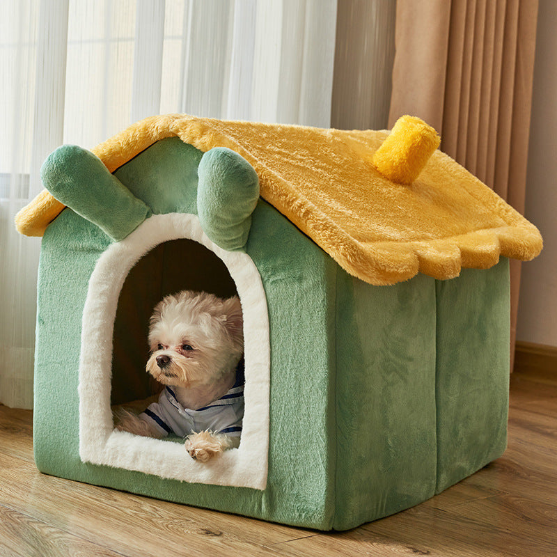 Cozy Enclosed Pet House Bed – Warm Plush Dog & Cat Cave with Removable Washable Cushion | Anti-Anxiety Winter Pet Shelter (S–L)
