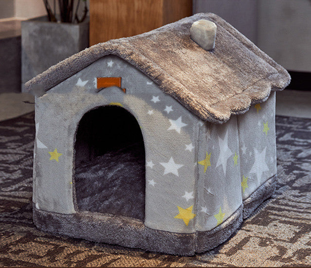 Cozy Enclosed Pet House Bed – Warm Plush Dog & Cat Cave with Removable Washable Cushion | Anti-Anxiety Winter Pet Shelter (S–L)