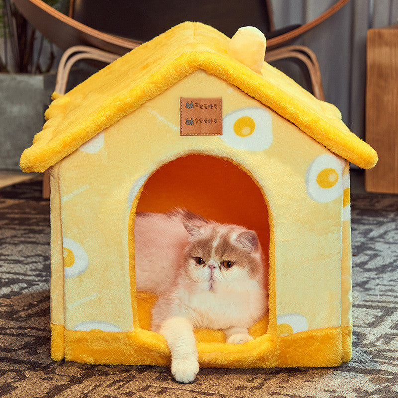 Cozy Enclosed Pet House Bed – Warm Plush Dog & Cat Cave with Removable Washable Cushion | Anti-Anxiety Winter Pet Shelter (S–L)