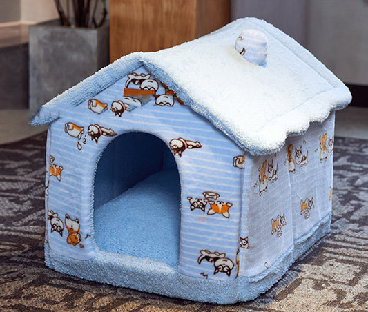 Cozy Enclosed Pet House Bed – Warm Plush Dog & Cat Cave with Removable Washable Cushion | Anti-Anxiety Winter Pet Shelter (S–L)
