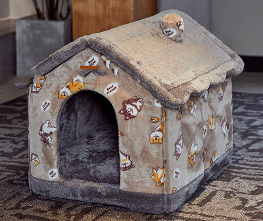 Cozy Enclosed Pet House Bed – Warm Plush Dog & Cat Cave with Removable Washable Cushion | Anti-Anxiety Winter Pet Shelter (S–L)