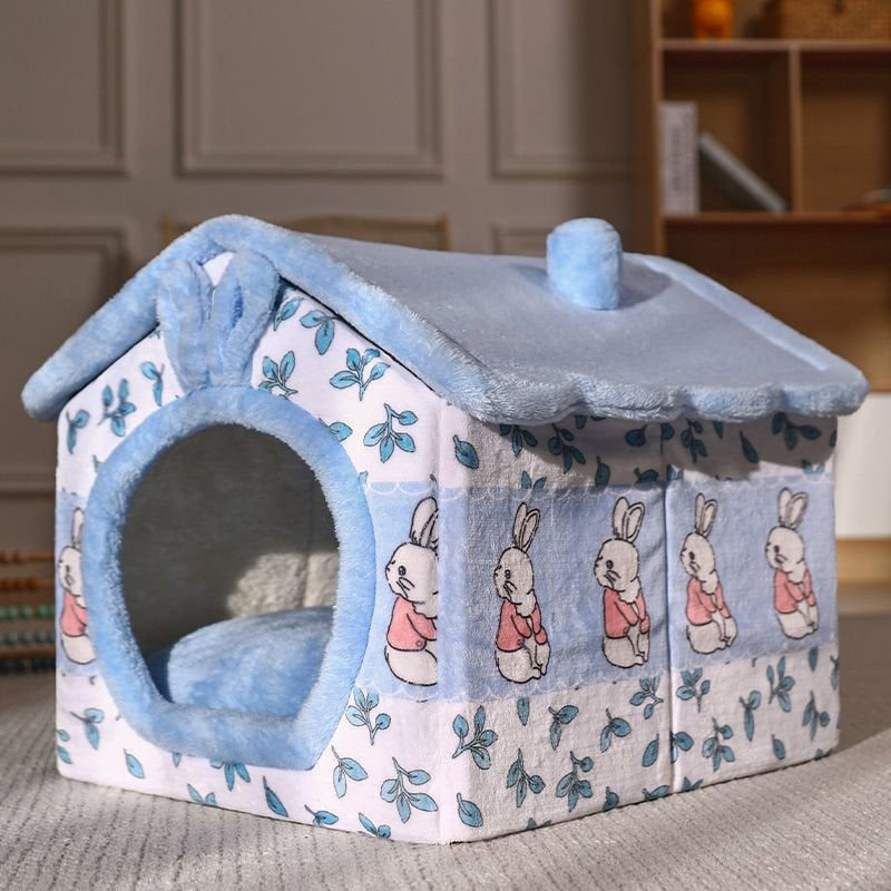 Cozy Enclosed Pet House Bed – Warm Plush Dog & Cat Cave with Removable Washable Cushion | Anti-Anxiety Winter Pet Shelter (S–L)