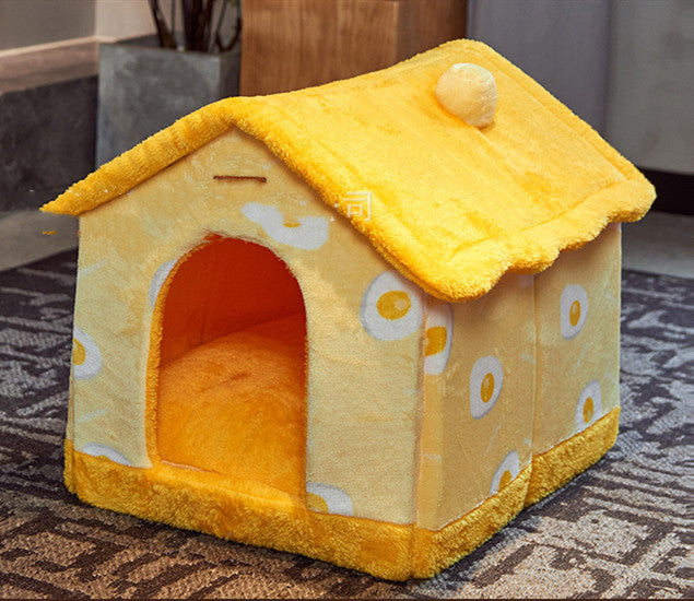 Cozy Enclosed Pet House Bed – Warm Plush Dog & Cat Cave with Removable Washable Cushion | Anti-Anxiety Winter Pet Shelter (S–L)