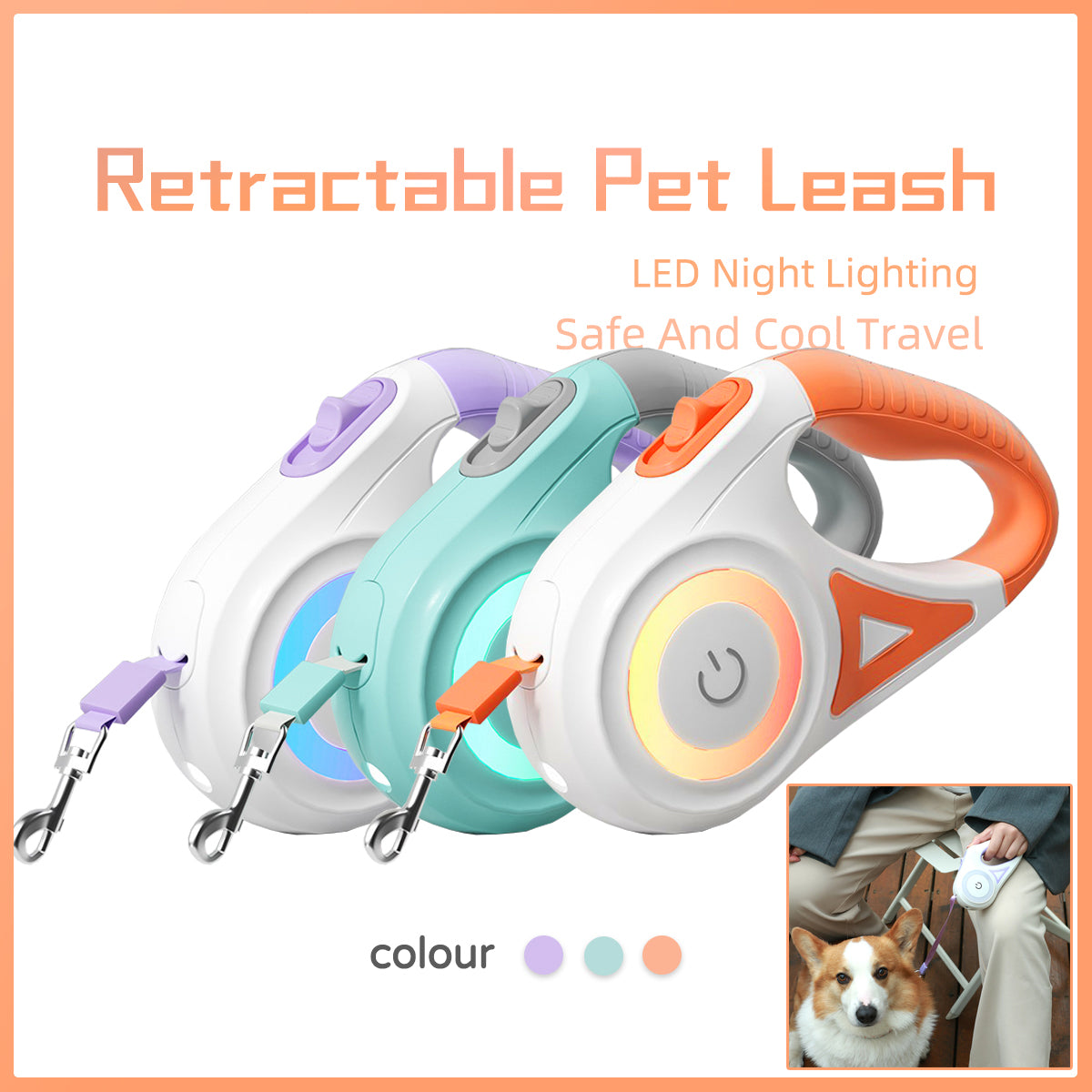 Retractable Dog Leash with Collar  Automatic Extendable Pet Traction Rope with Lock System for Small & Medium Dogs