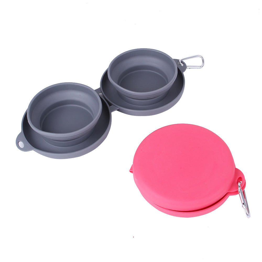 Foldable Double Dog Bowl  Portable Silicone Pet Feeding & Water Bowl Set | Non-Slip Travel Bowl for Dogs & Cats