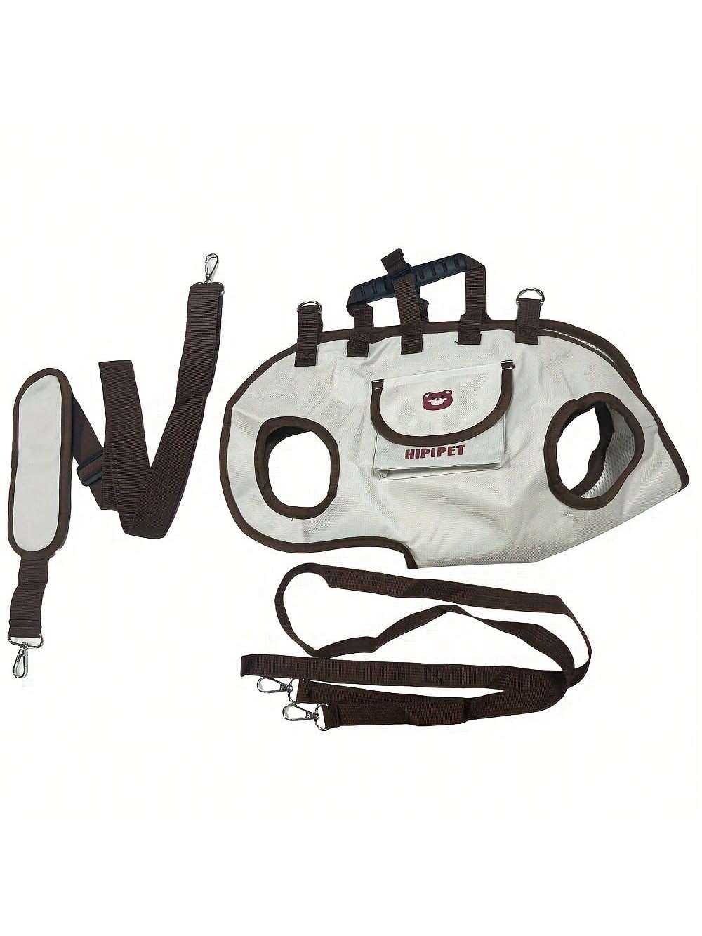 Dog harness with reflective strip and strap on a white background