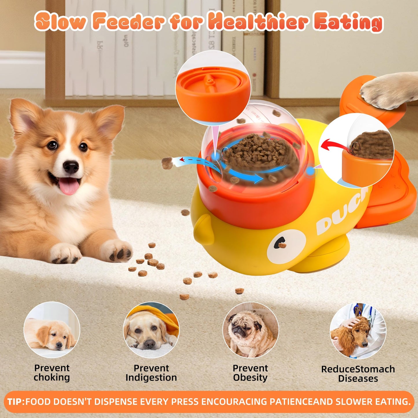 Dog Puzzle Feeder Toy Interactive Slow Feeder Treat Dispenser | Anti-Boredom Training Toy for Dogs (Duck Design)