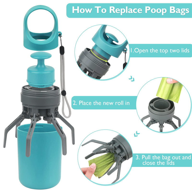 Portable Dog Pooper Scooper with Built-In Bag Dispenser  Hands Free eight Claw Pickup Tool for All Dog Sizes & All Surfaces