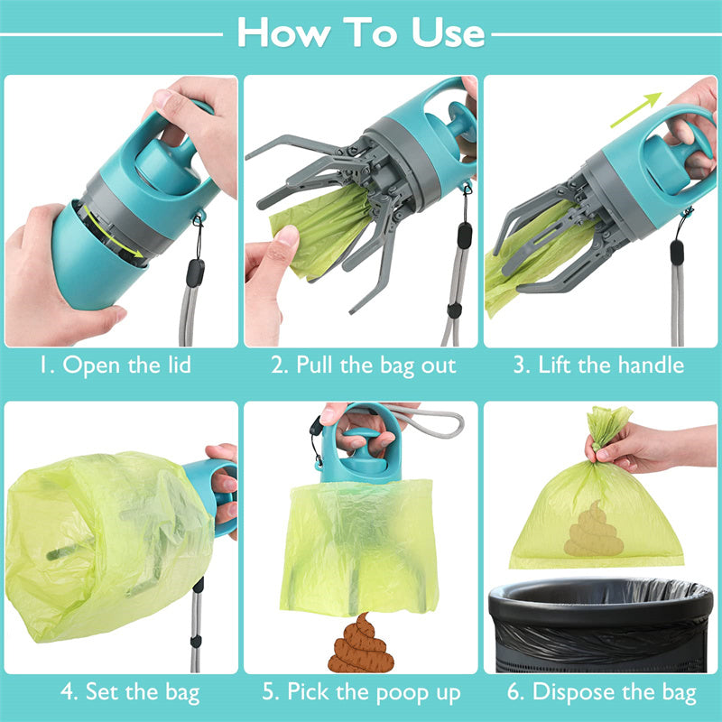 Portable Dog Pooper Scooper with Built-In Bag Dispenser  Hands Free eight Claw Pickup Tool for All Dog Sizes & All Surfaces