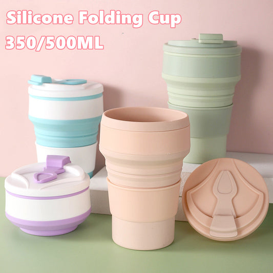 Collapsible Silicone Travel Cup with Lid  Foldable Portable Coffee & Water Mug for Camping, Office & Outdoor Use (350–500ml)