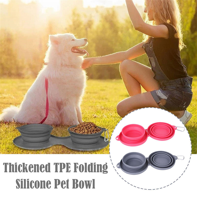 Foldable Double Dog Bowl  Portable Silicone Pet Feeding & Water Bowl Set | Non-Slip Travel Bowl for Dogs & Cats