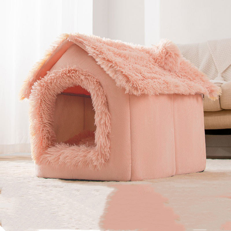Cozy Enclosed Pet House Bed – Warm Plush Dog & Cat Cave with Removable Washable Cushion | Anti-Anxiety Winter Pet Shelter (S–L)