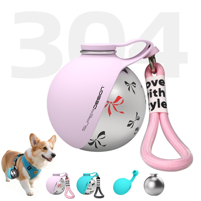 Portable Dog Water Bottle with Waste Bag Dispenser – Stainless Steel Pet Travel Drinking Cup for Walking, Hiking & Outdoor Use